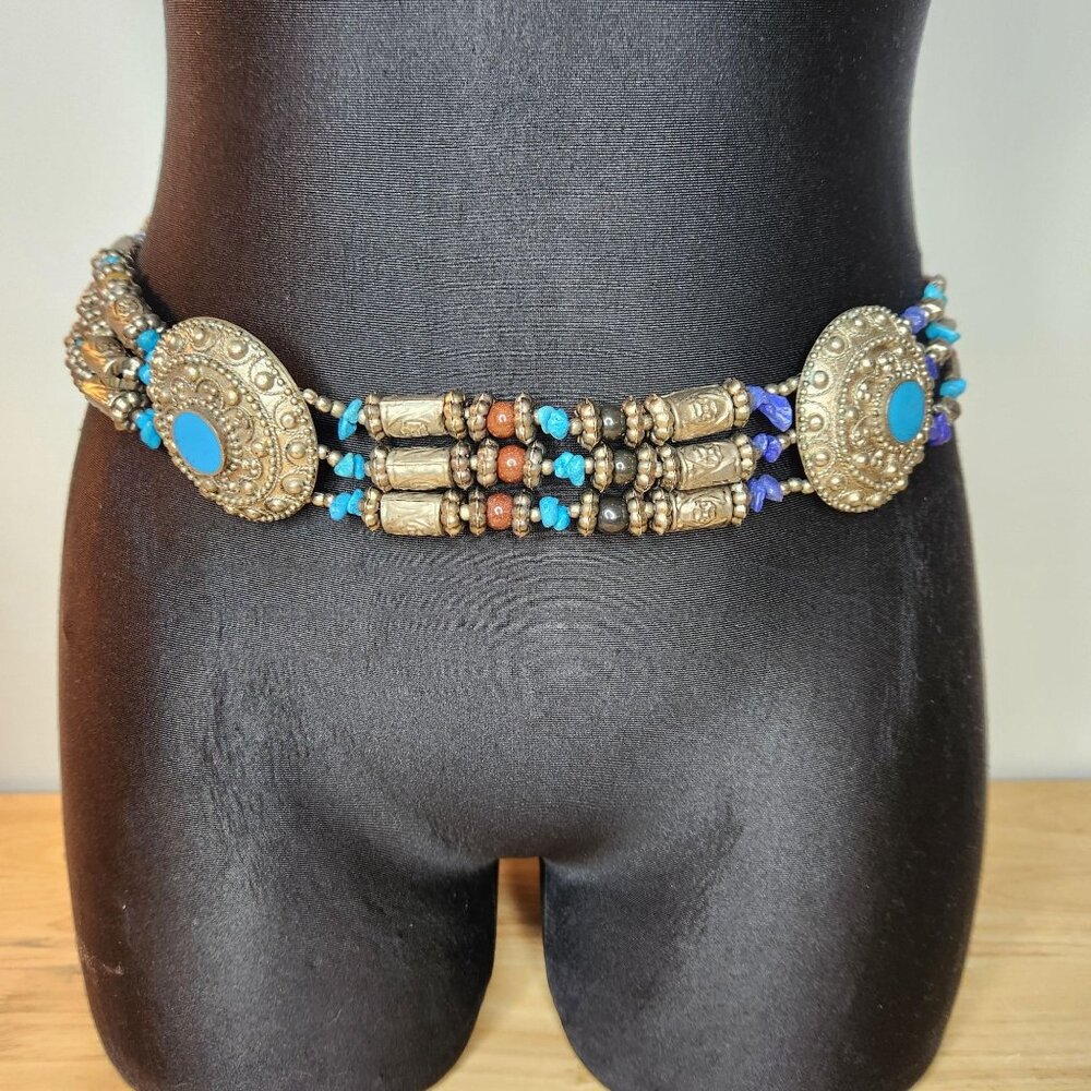 Old Hippy Belt Concho Bead Trinket Gypsy Indian Women’s Vintage Western Mod
